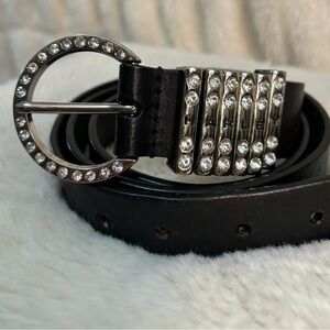 Harley-Davidson Black and Silver Rhinestone Leather Belt size XL